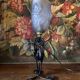 Art Deco lamp in blue glass paste with rose decoration – poetic rarity