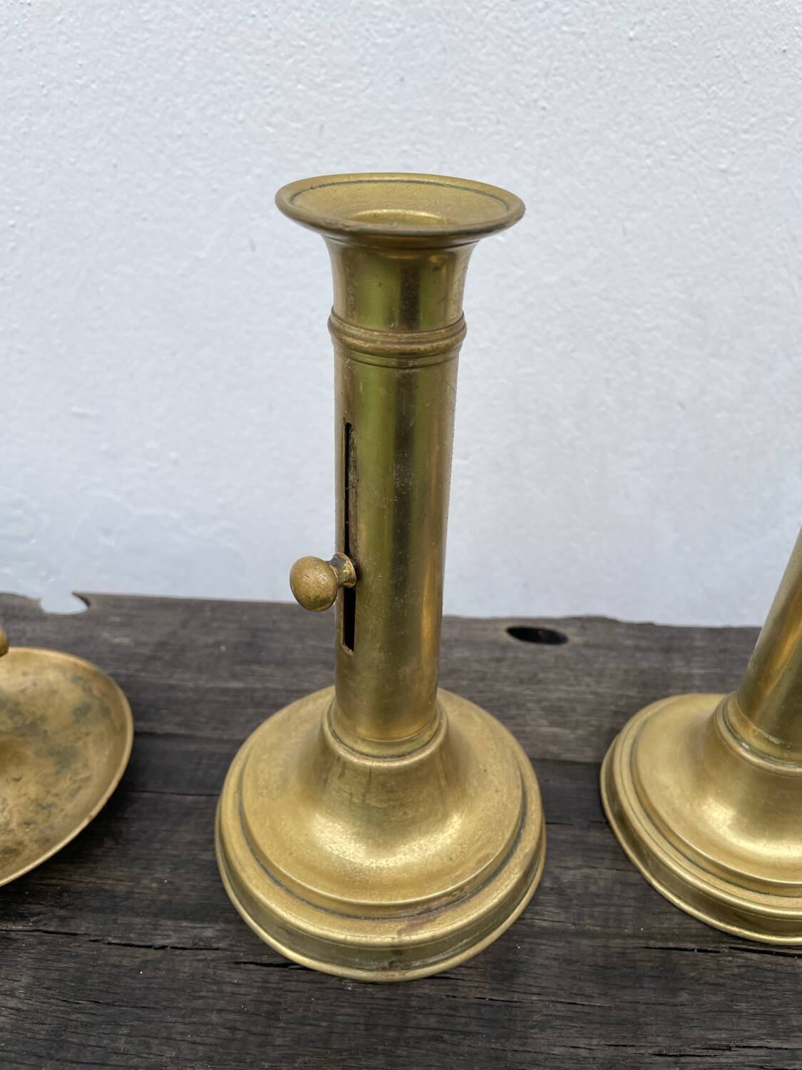 Set of gold-plated brass candlesticks