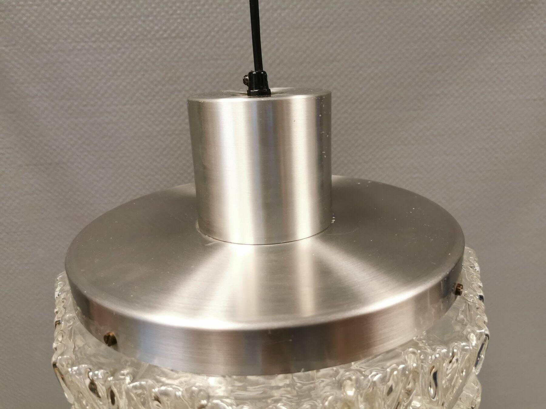 Beautiful hanging lamp in aluminium and hard-pressed crystal glass, probably Swedish