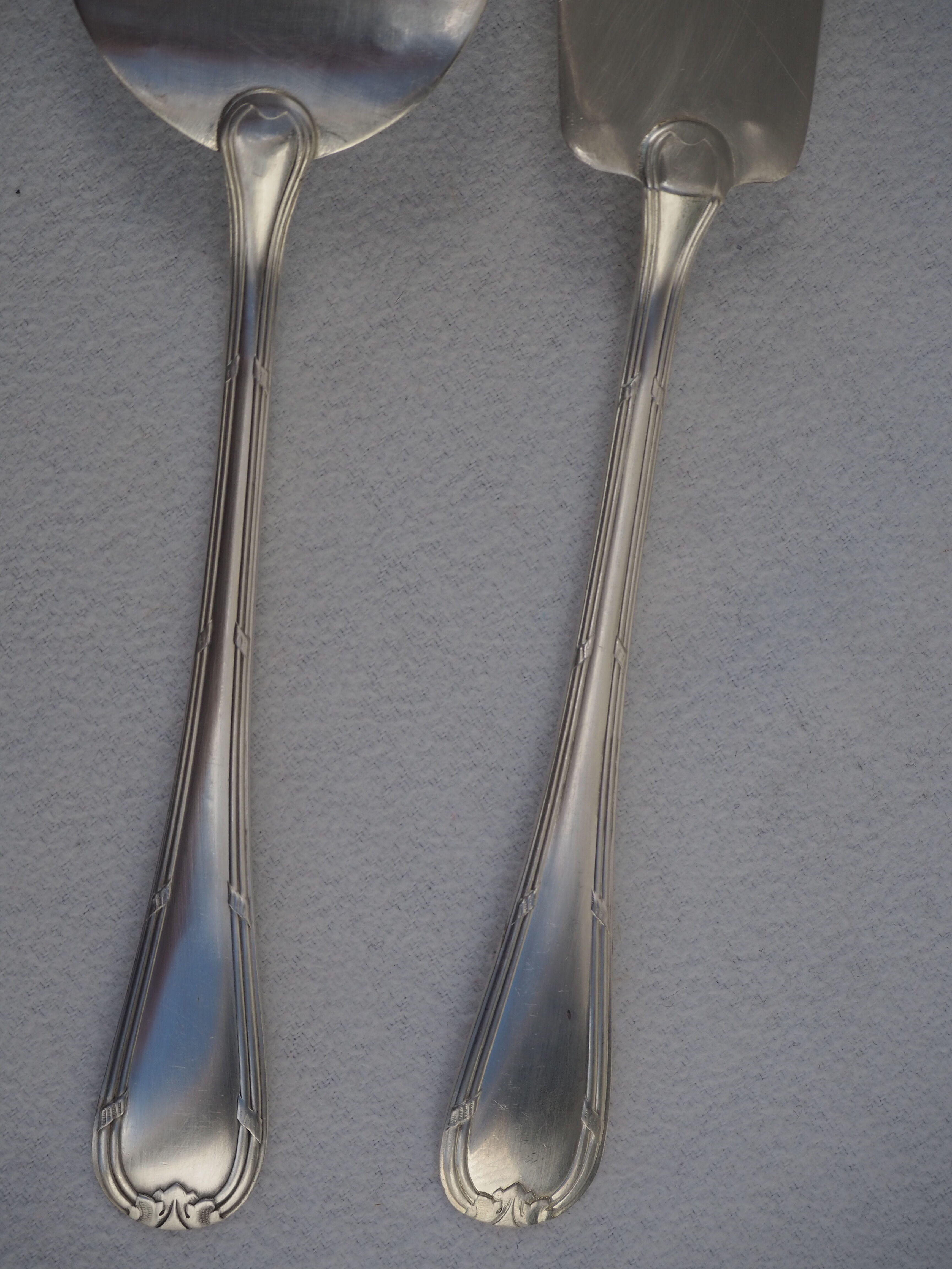 Fish service and its 6 silver-plated cutlery, crossed ribbon model