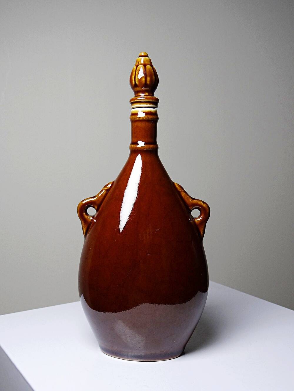 Vintage brown ceramic bottle, flask or canteen from the 1950s-60s.