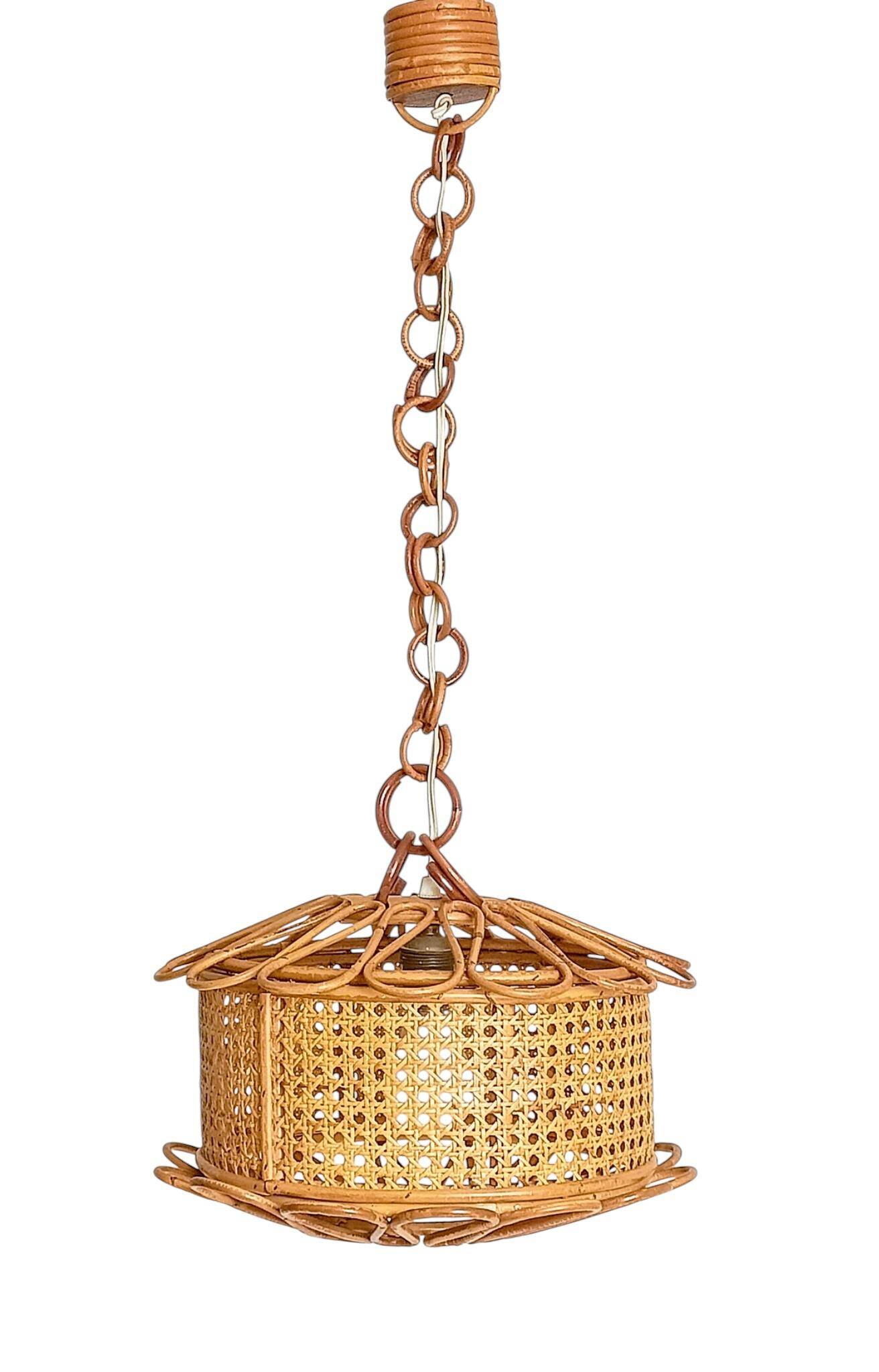 Handcrafted Bamboo and Rattan Pendant Lamp, Spanish Modernist, 1960s
