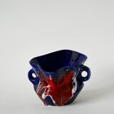 Vase en céramique / fat lava rouge, bleu et blanc, 1970