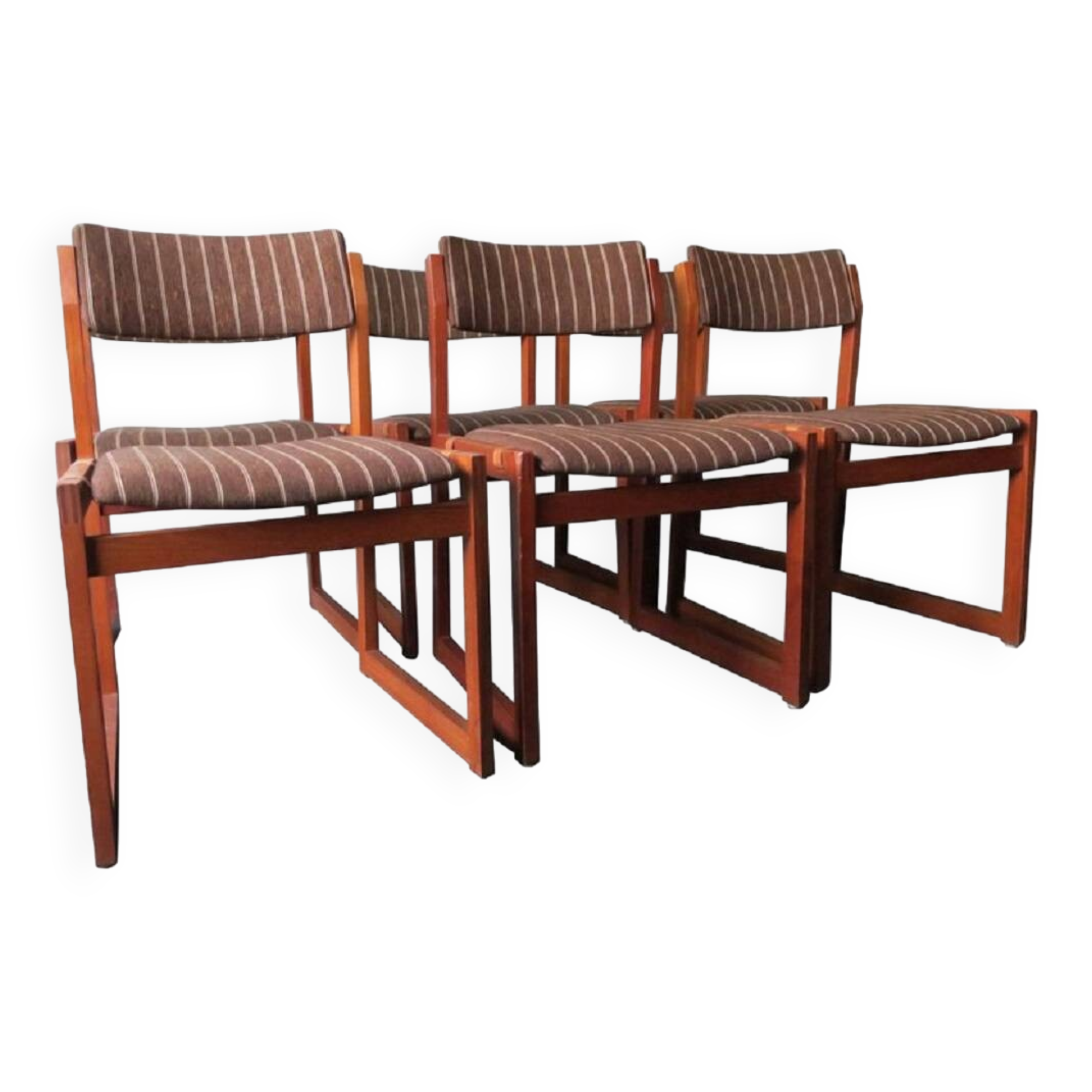 Lot de 6 chaises de salle à manger en teck avec sangles en cuir KS Mobler, Danemark années 1960