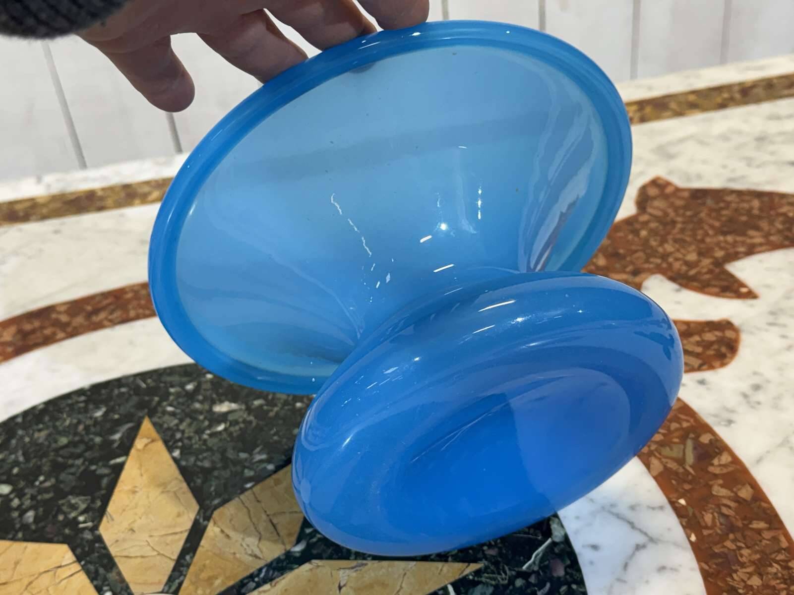 19th-century antique spittoon vase in blue opaline.