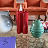 Franco Bettonica, Space age rare red ceramic vase, Gabbianelli Italy ca. 19