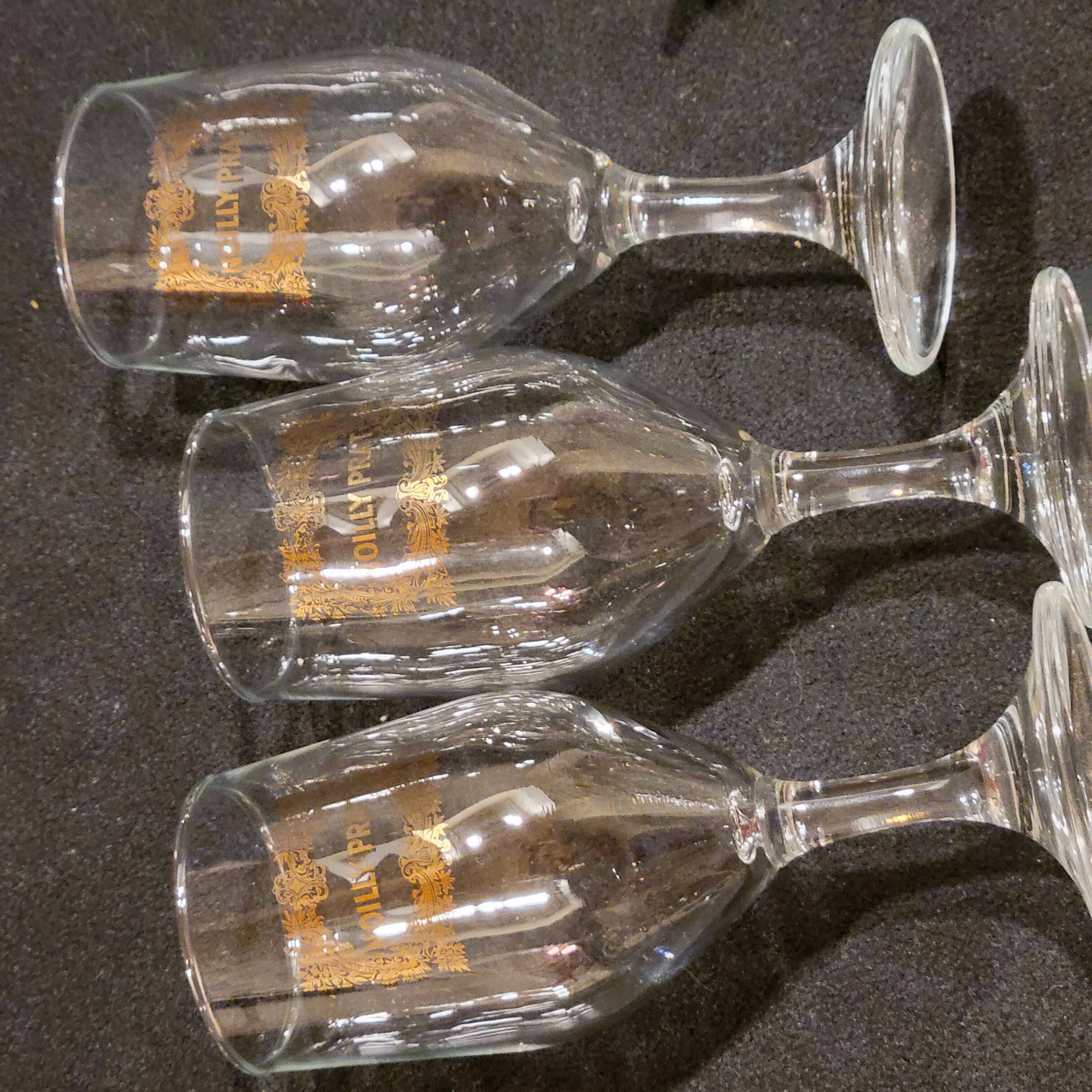 Vintage 10 glasses aperitif Noilly Prat on foot with golden inscription