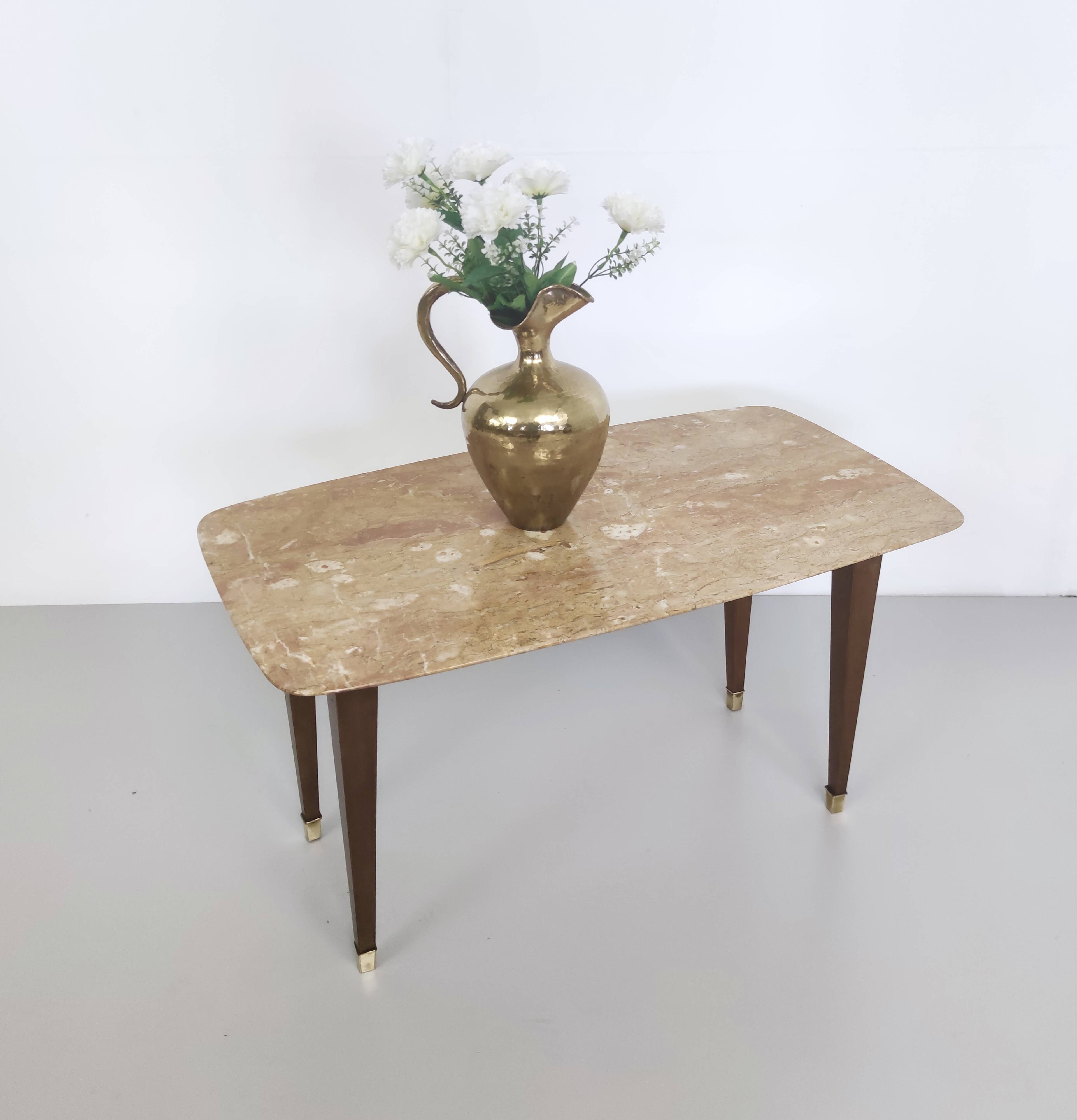 Rectangular Beech Coffee Table by Paolo Buffa with a Pink Travertine Top