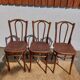 set of 3 curved wooden bistro chairs with patterns