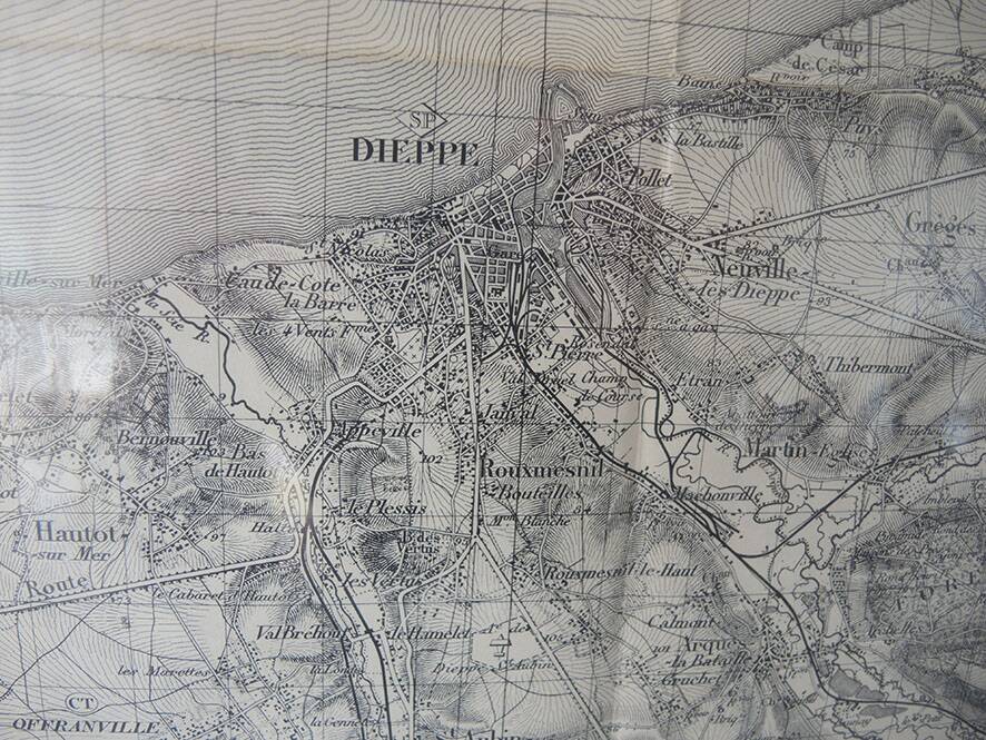 Old Framed General Staff Map: Dieppe