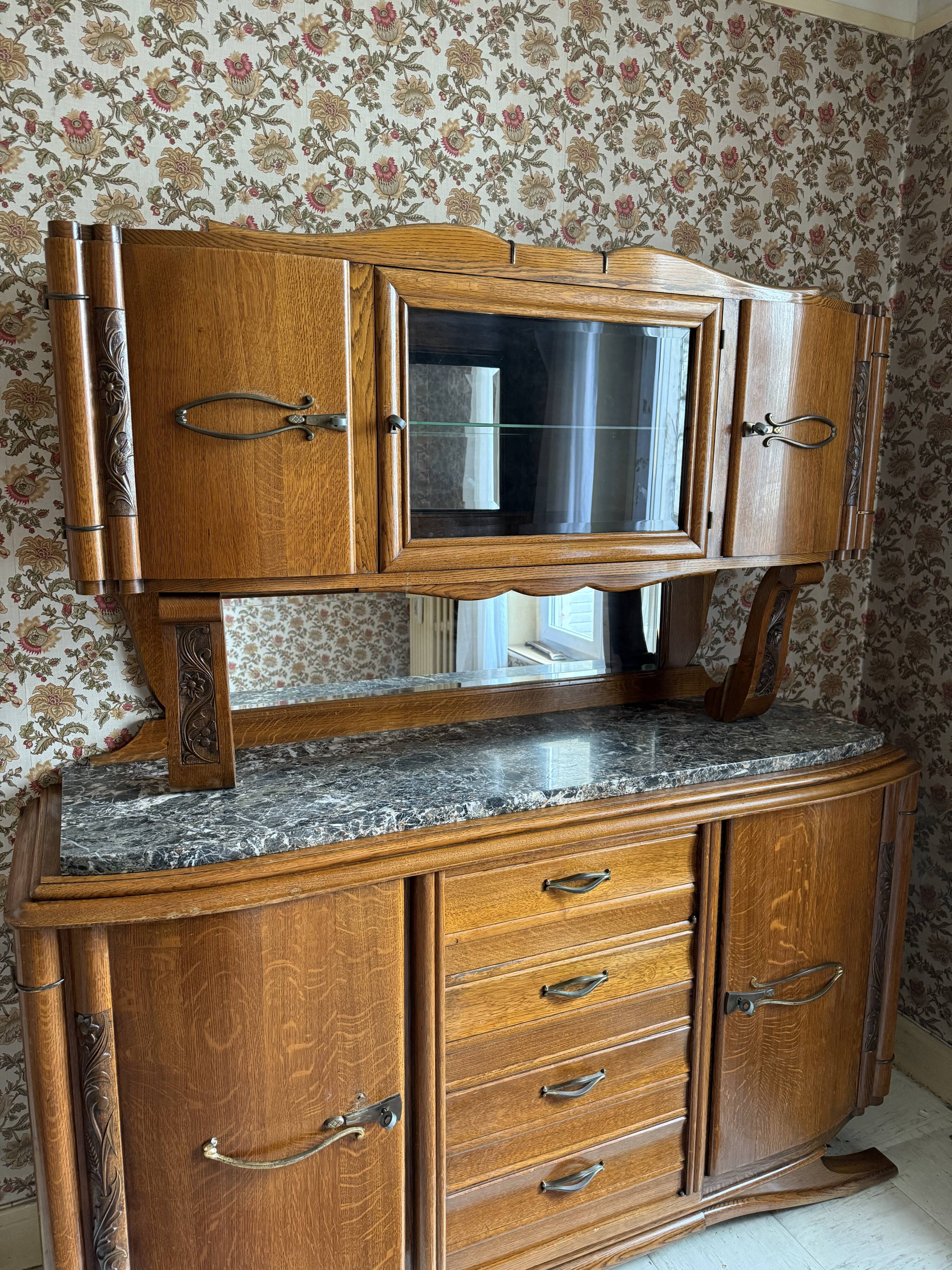 Buffet sideboard solid wood marble stone