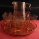 Service à orangeade parisien vintage en verre soufflé orangé cruche avec 6 verres