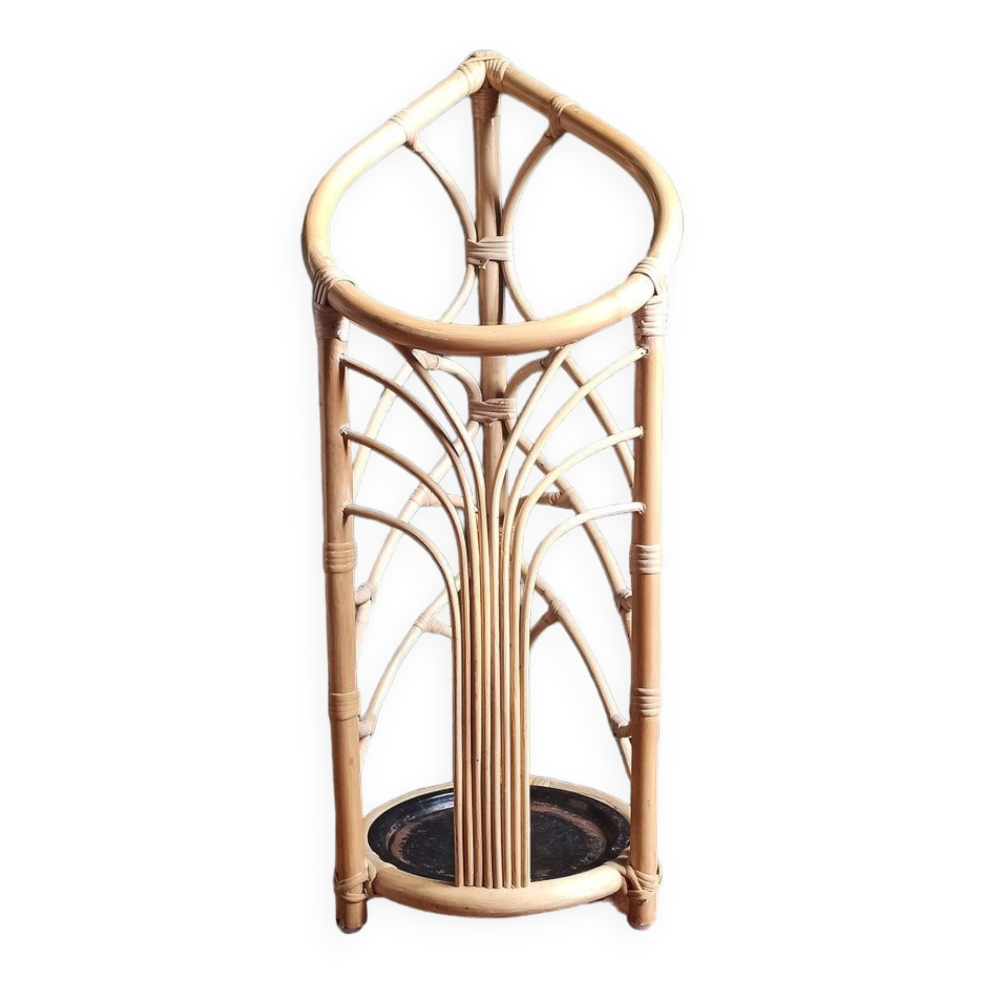 Rattan umbrella holder, vintage rattan plant holder, basket