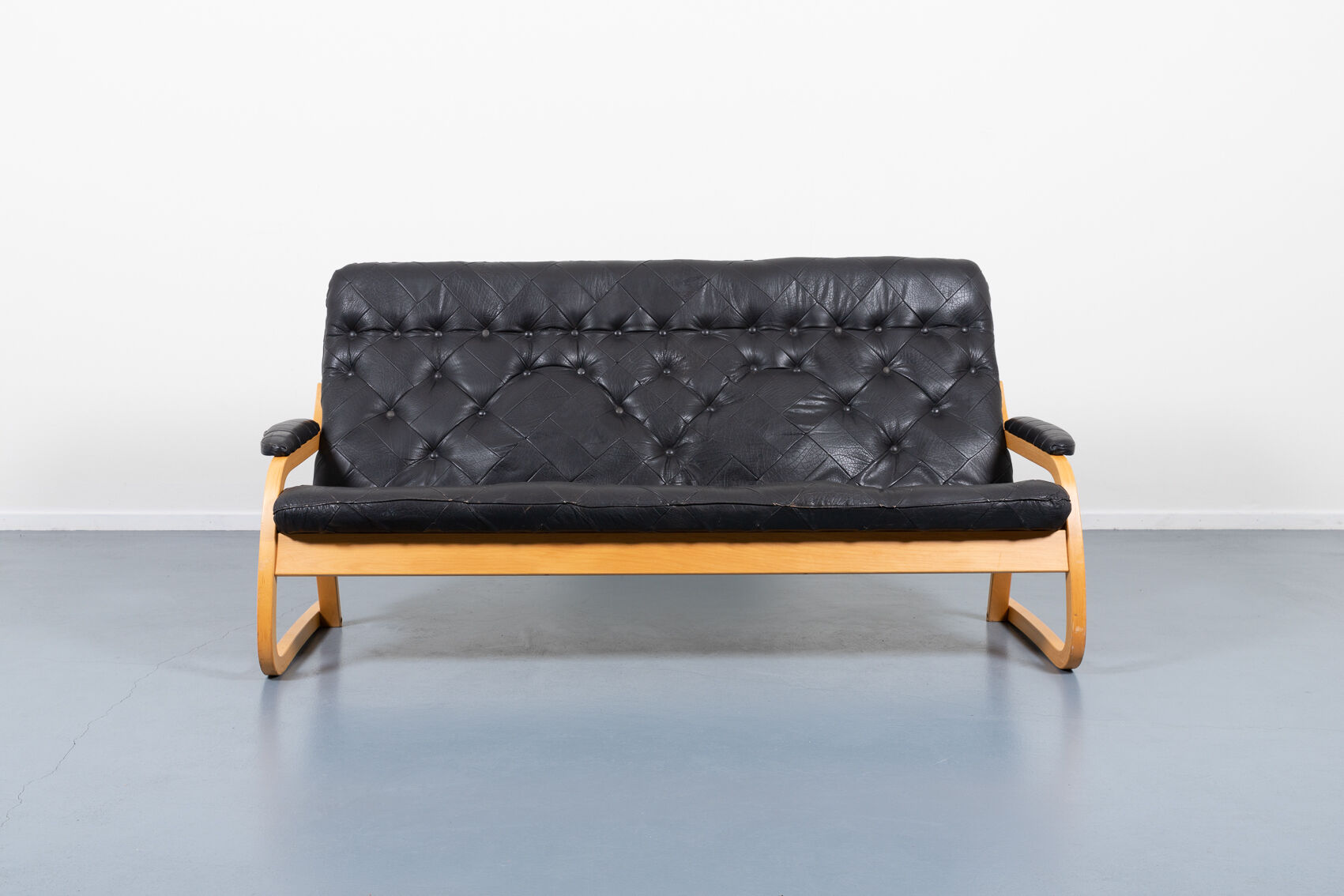 Modern Danish patchwork leather sofa sculptural from the 1970s