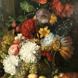 Peter Brooks. Huge still life with flowers and fruits. Oil on canvas 20th century. 2.2m x 1.7m