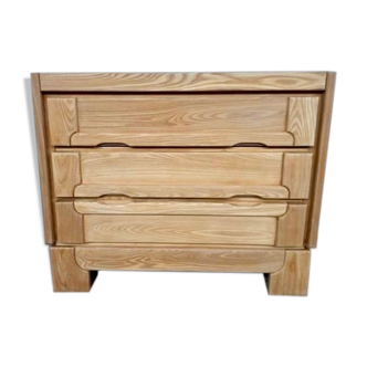 Commode vintage moderniste en orme massif 3 tiroirs
