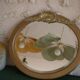 Golden wooden art deco oval mirror - 50x58cm