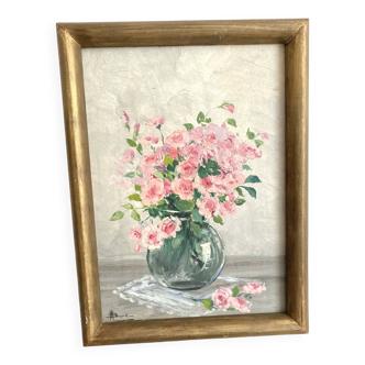 Framed flower bouquet painting