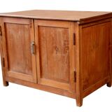 Low sideboard in Burmese teak with 2 solid doors and opening top