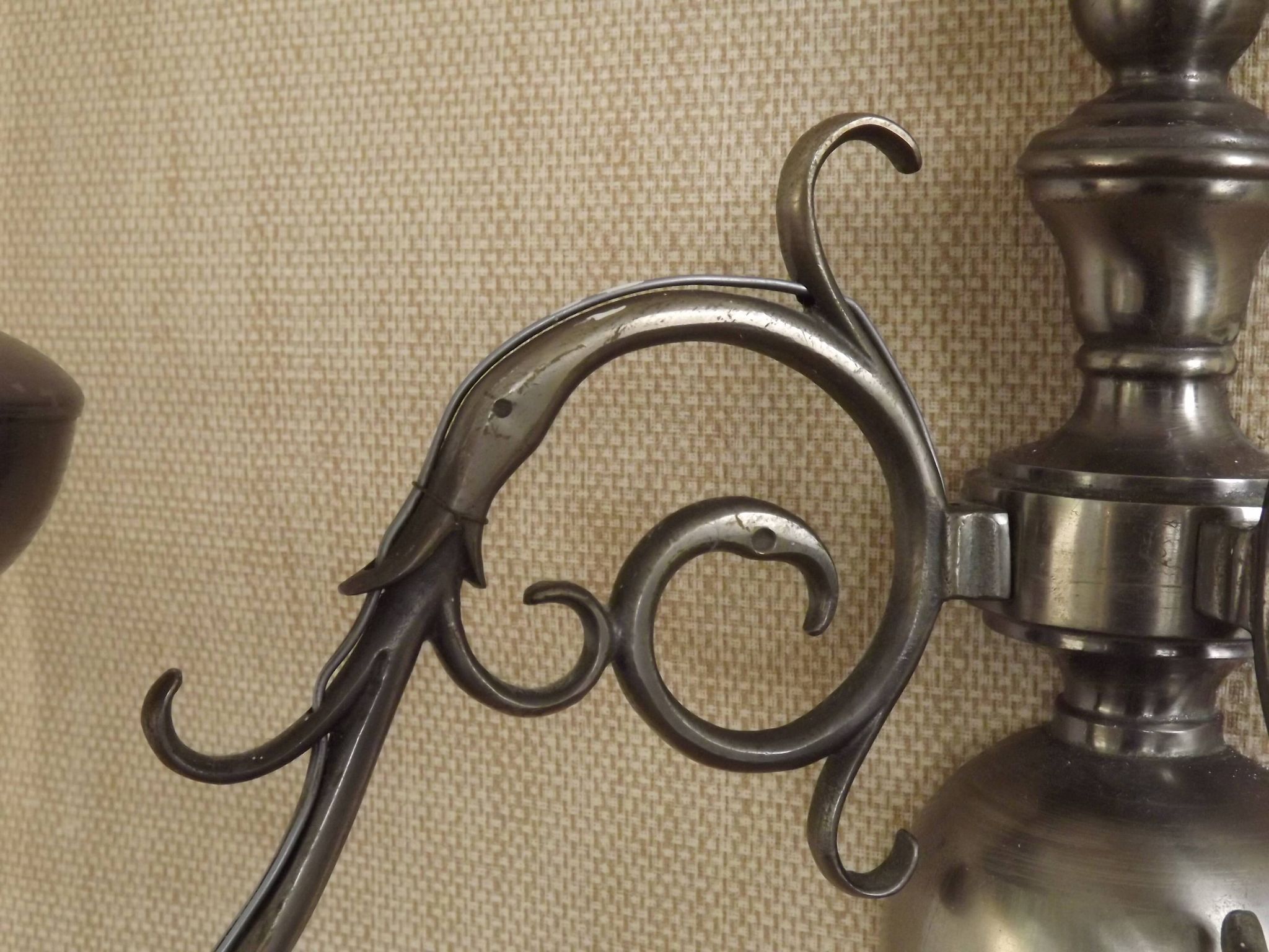 Vintage French silvered Flemish double wall sconce with opaque white glass shade 5007.