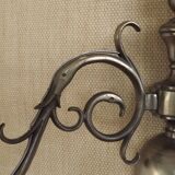 Vintage French silvered Flemish double wall sconce with opaque white glass shade 5007.