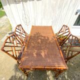 Ensemble table et chaises en rotin