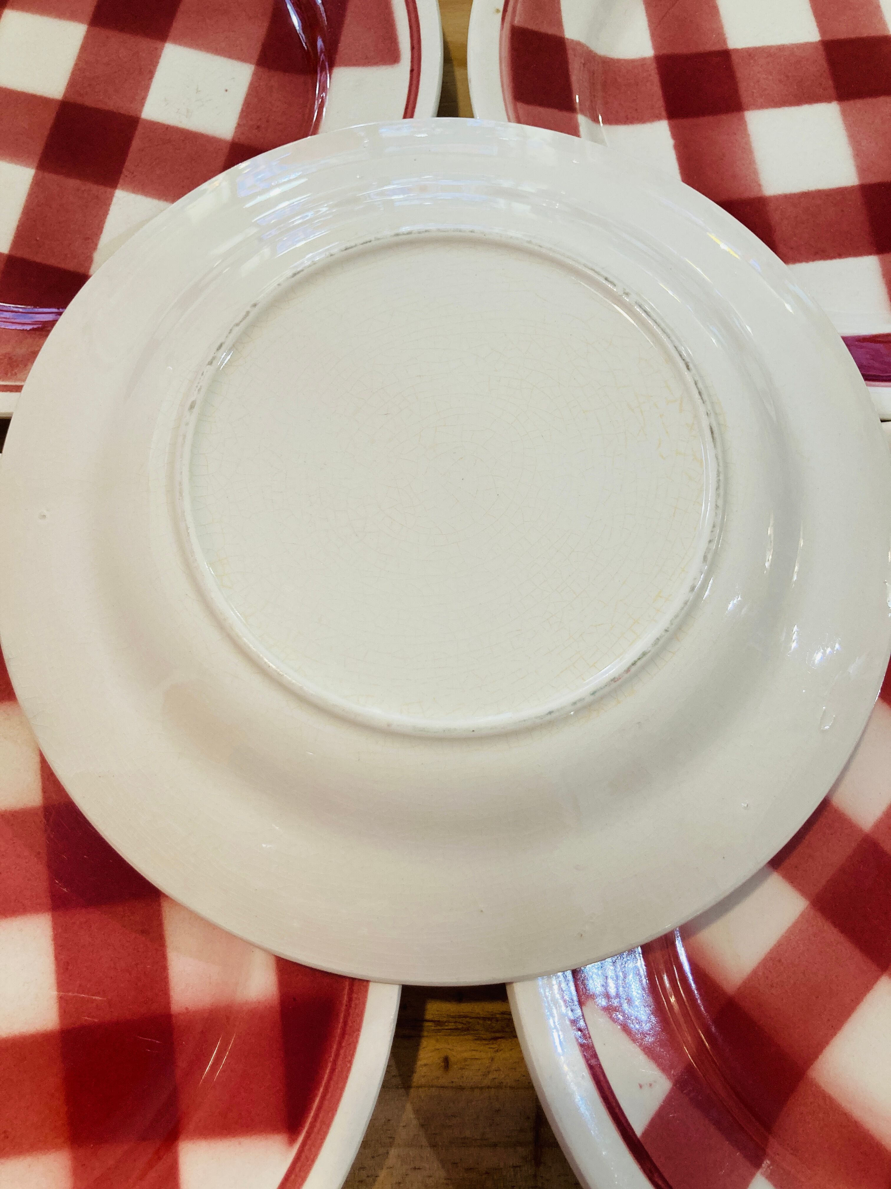 X5 small red checkered plates - Faiencerie new spirit -france-retro-vintage