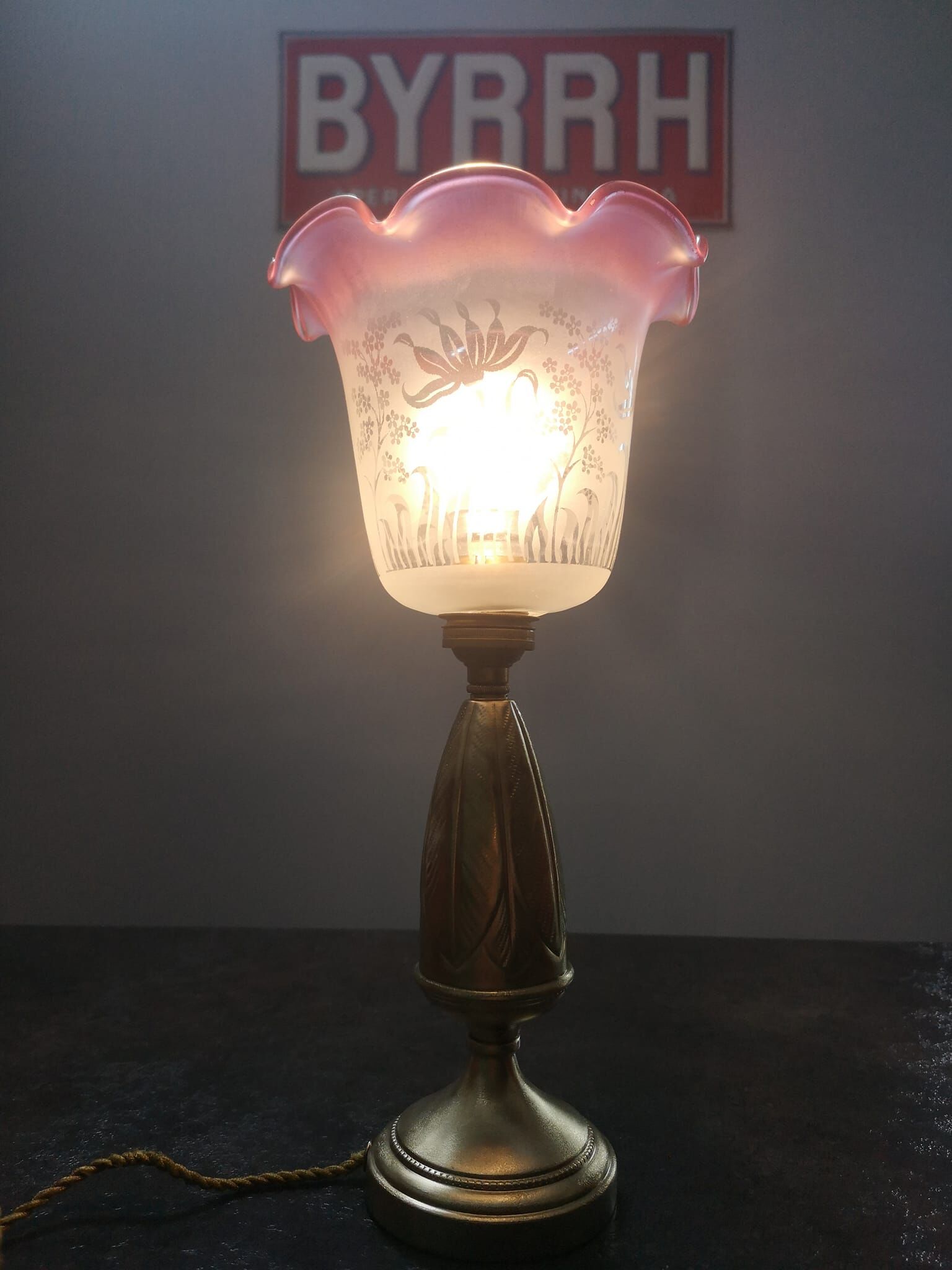 Old brass lamp glass purple Art Deco 1930 TBE H 30 cm