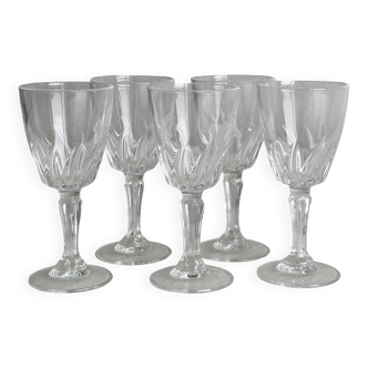 5 clear crystal liqueur glasses.