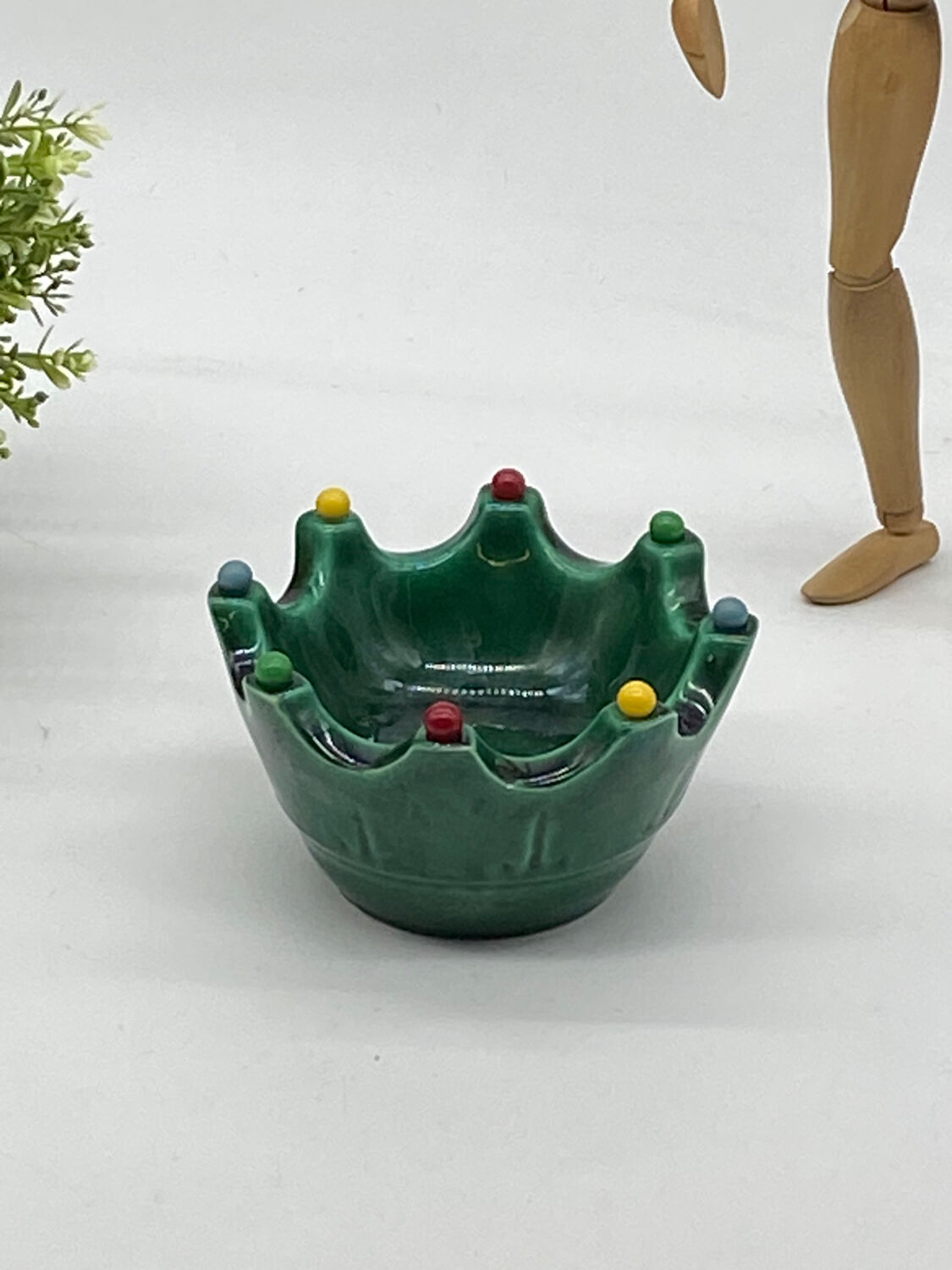 Dish, tray, aperitif server, ceramic, vintage, green, picks,