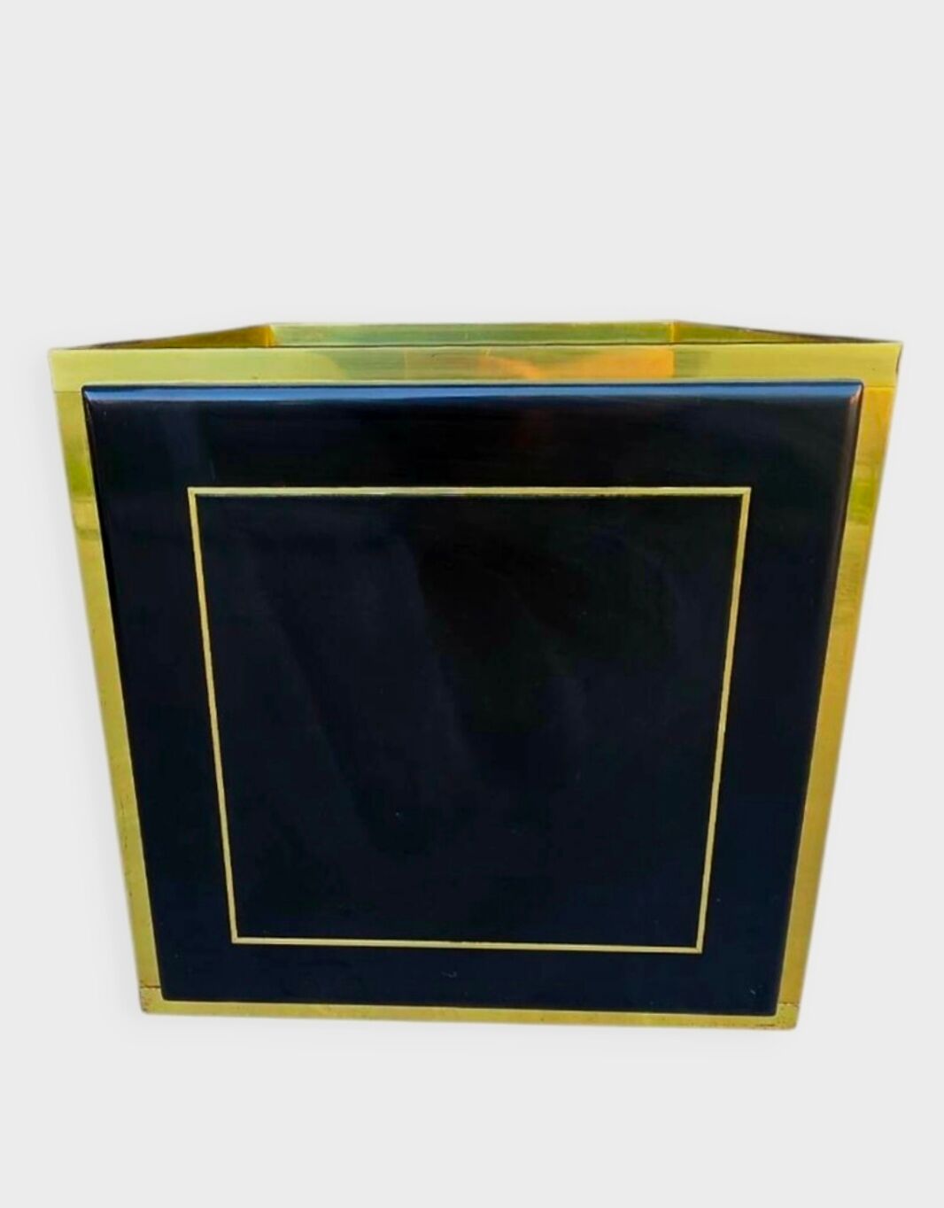 Brass cache-pot & black lacquer – attributed to Claude Mahey – circa 1970