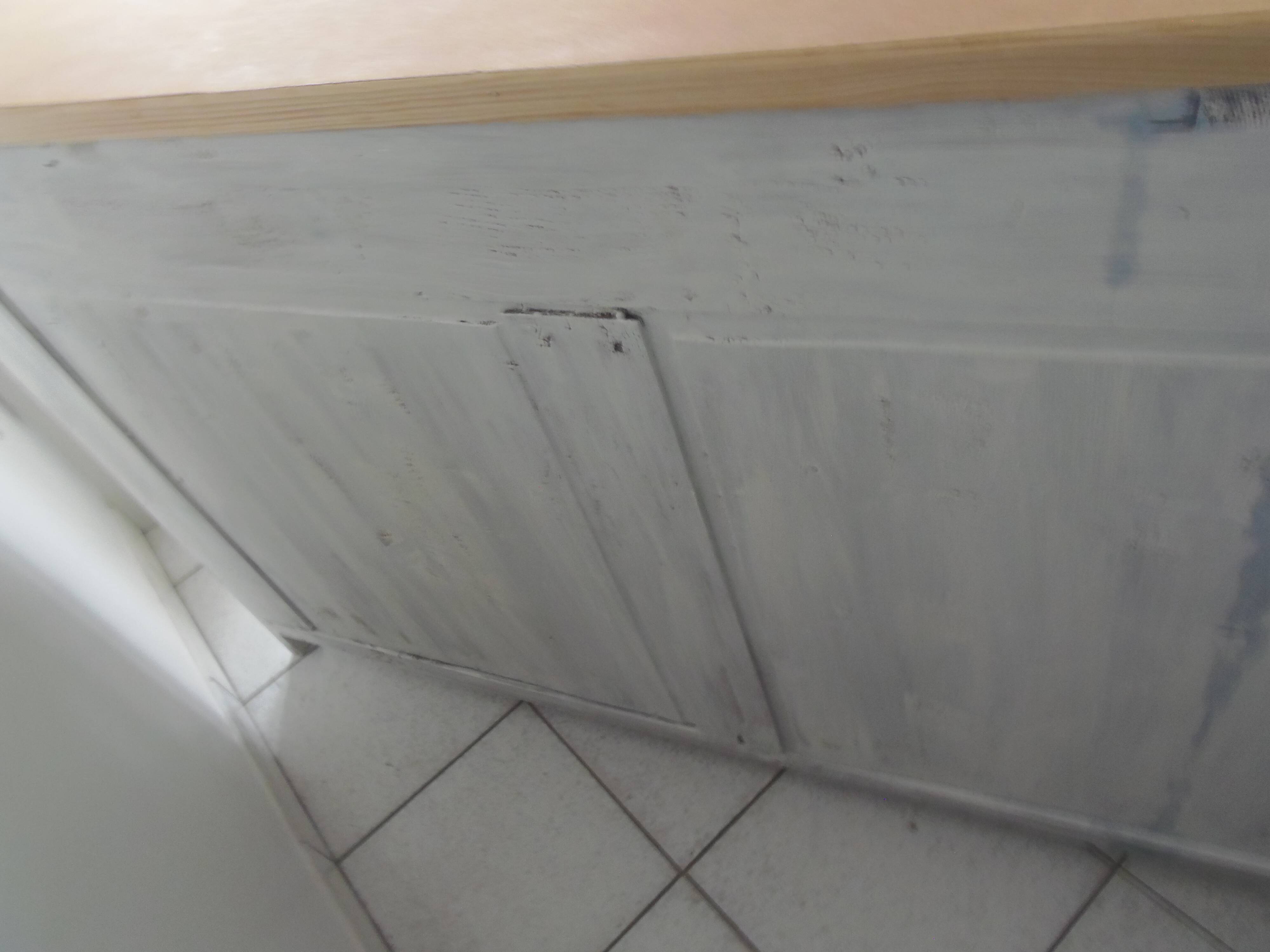 Vintage sideboard, 2 drawers, 1 shelf, 2 pearl gray patinated doors, wooden top.