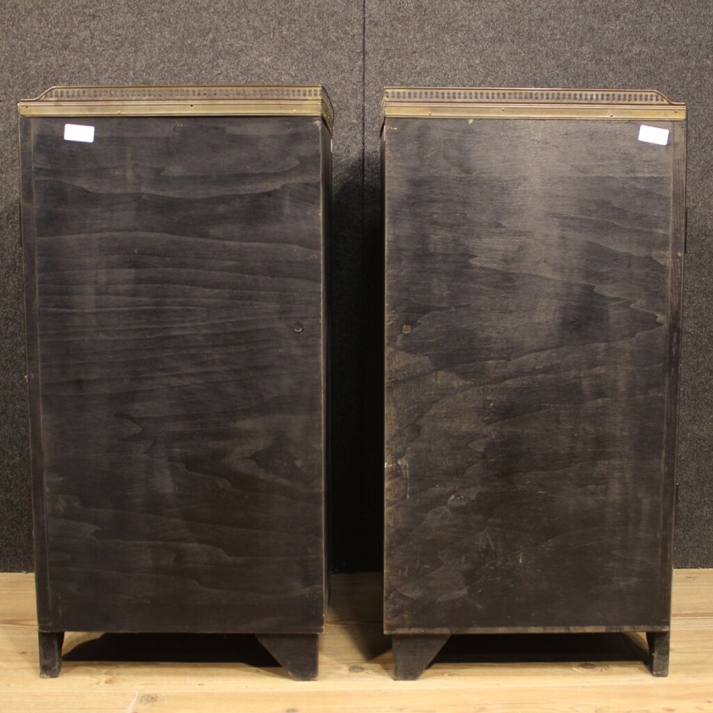 Pair of lacquered and painted French corner cabinets