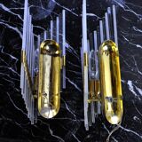 Pair of Venini gold wall lamps, Murano, tubular glasses, Italy, 1970