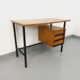 Vintage modernist desk in wood and black metal from the 60s