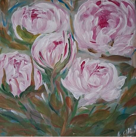 Tableau pivoines signé