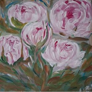 Tableau pivoines signé