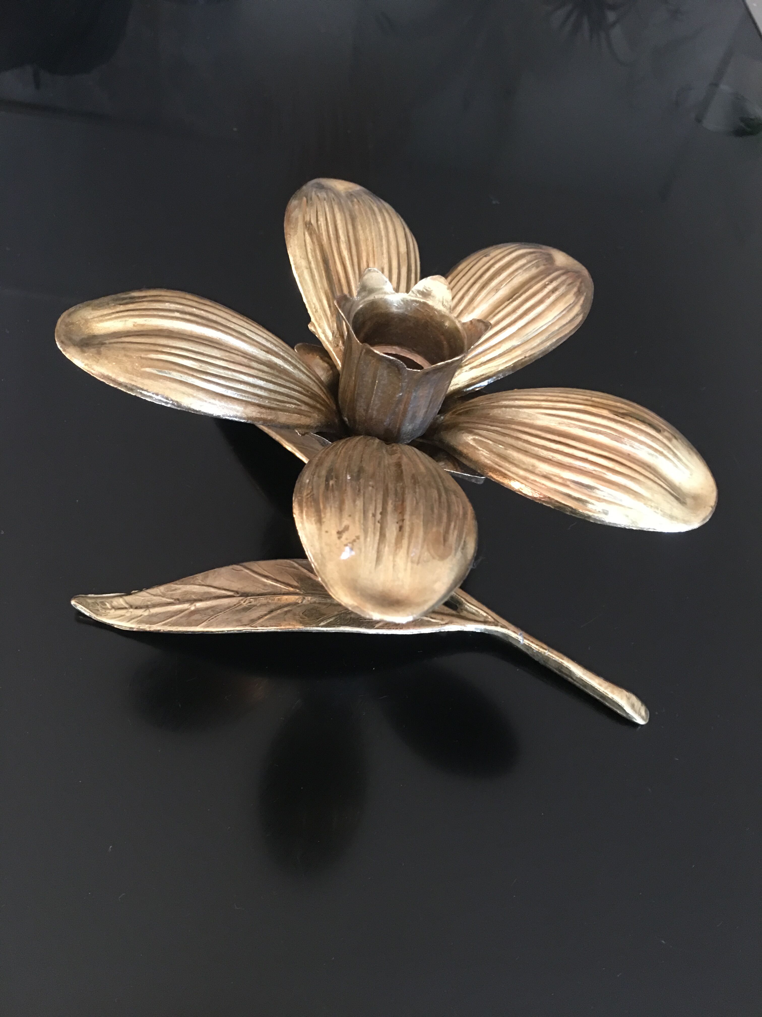 70s brass flower candlestick