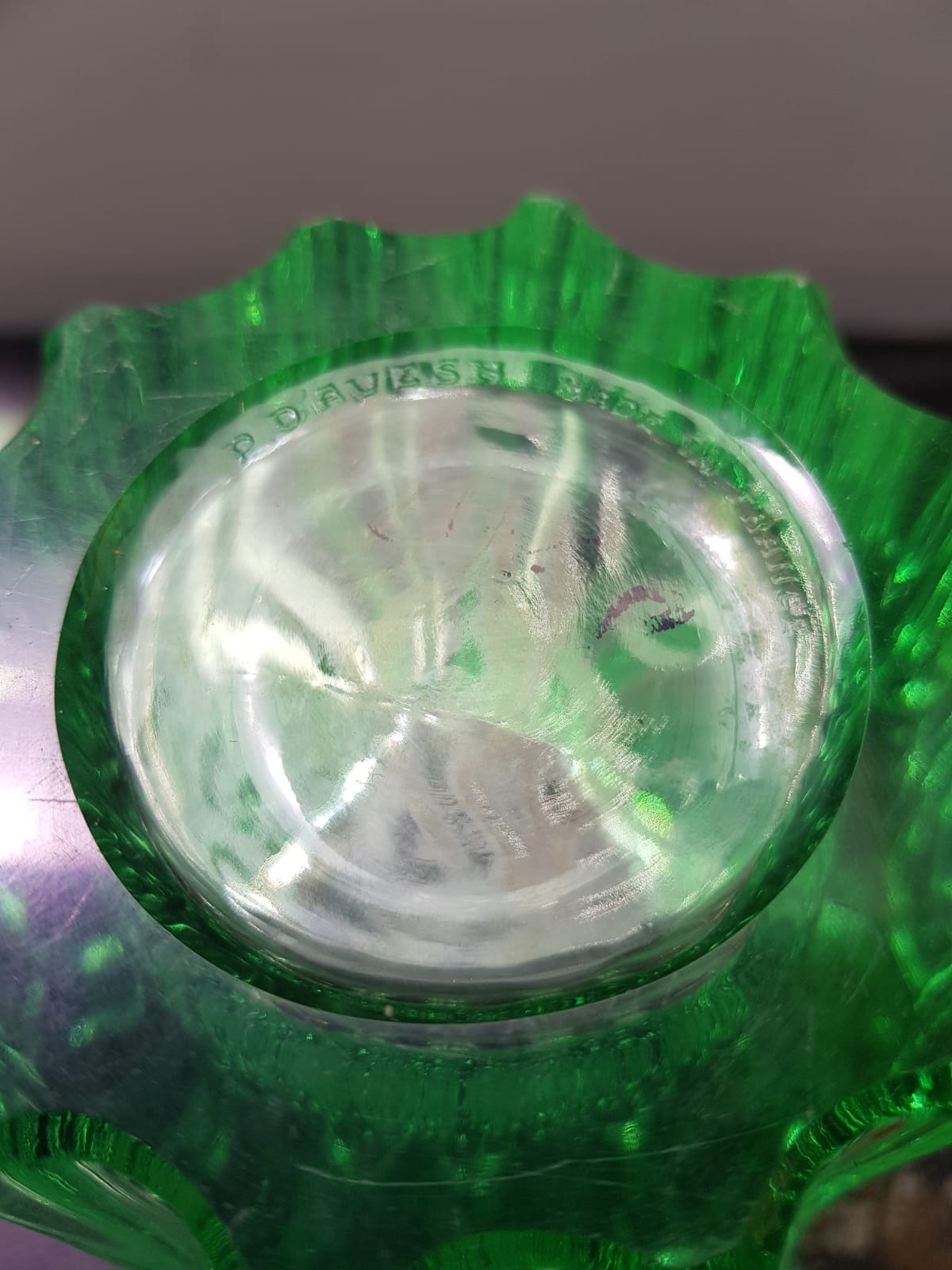 Old P d'Avesn vase uranium green glass made in France vintage