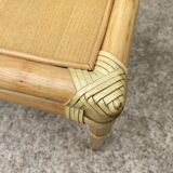 Rattan end table with 1 shelf in vintage oak veneer from the 80s Maugrion