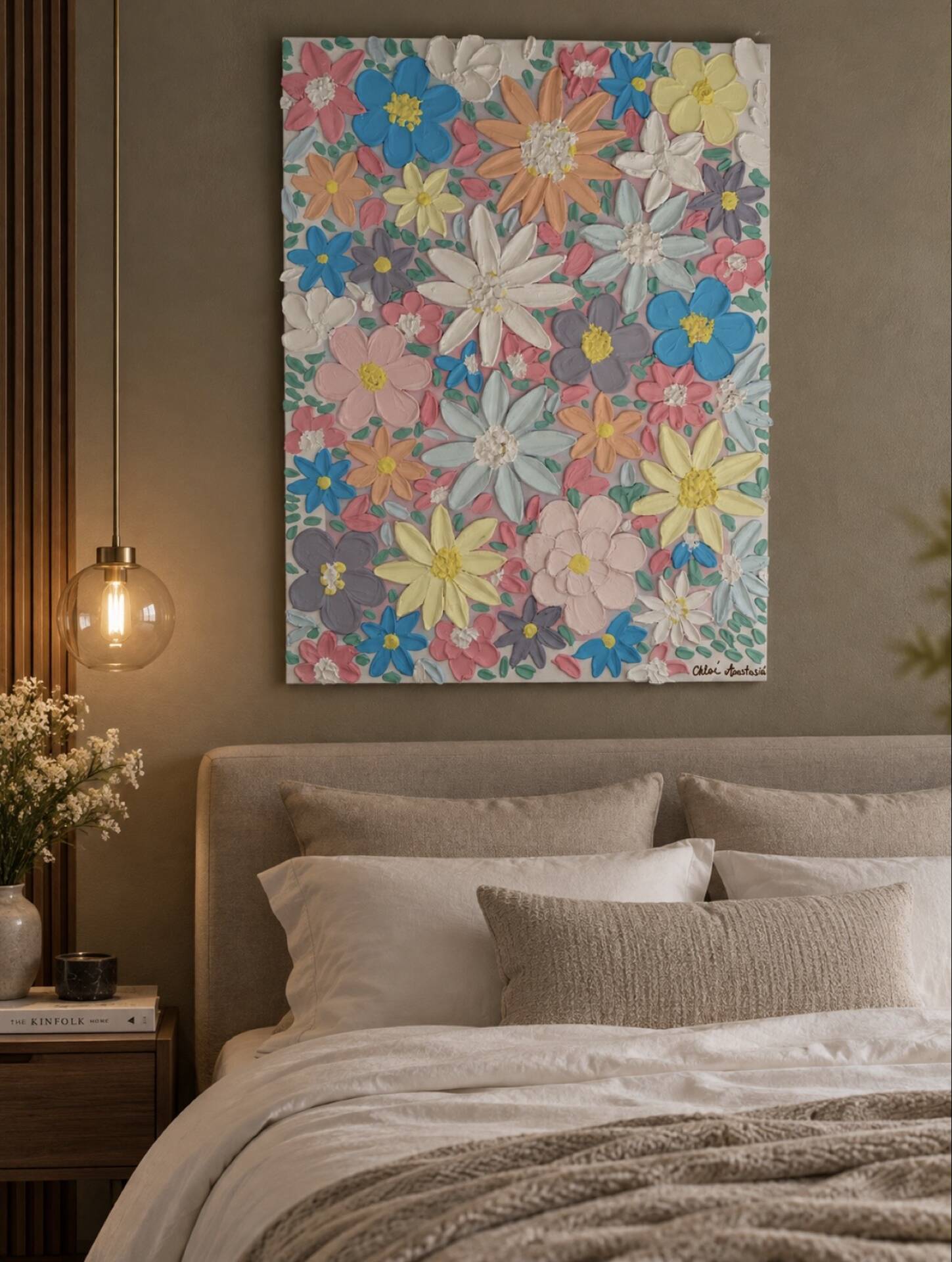 Spring bloom Textured Tableau 60x80cm handmade signed with frame