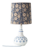 Blue and white porcelain table lamp by Lladró with floral shade in new silk.
