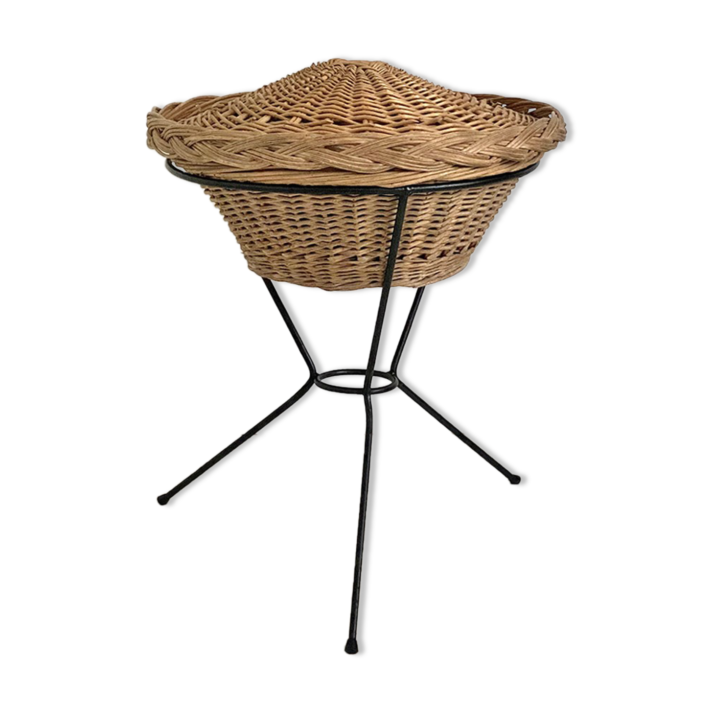 60's vintage metal wicker basket on a metal base
