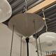 Black plexiglass pendant lamp from the 1980s, mounted on chains, originating from Italy.