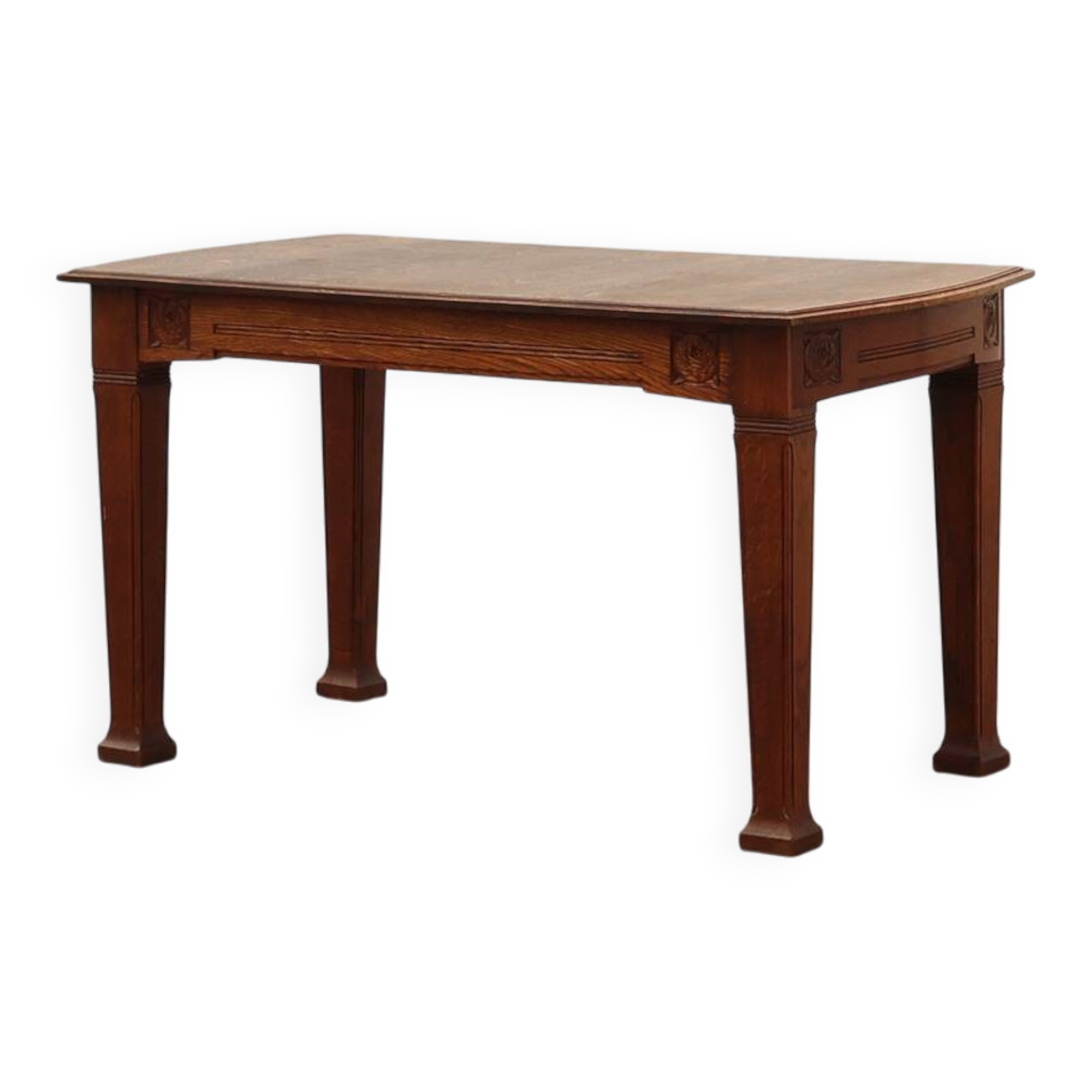 Oak Art Deco dining table with carved frieze, France 1920s