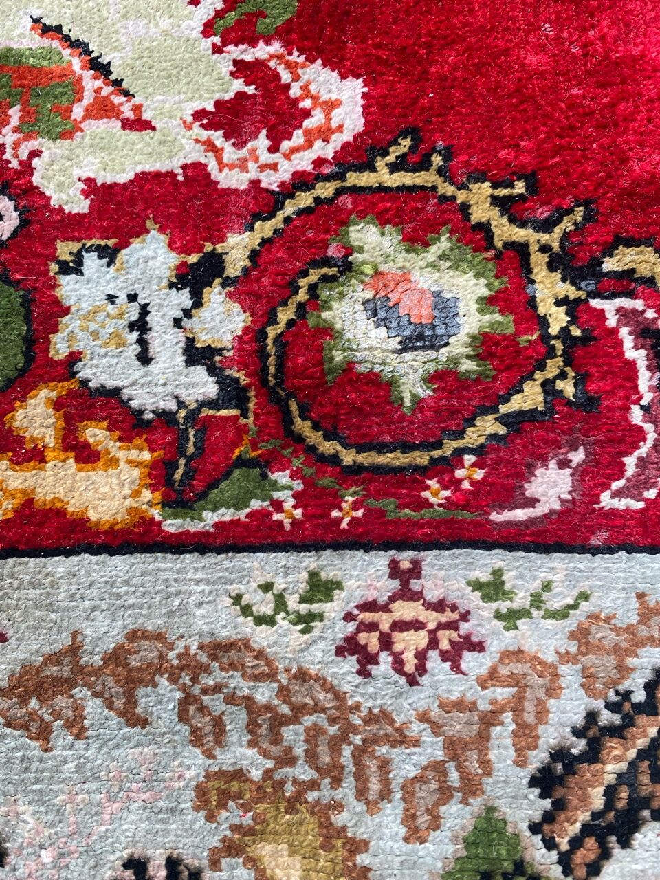 Vintage Turkish silk carpet handmade 74x146 cm