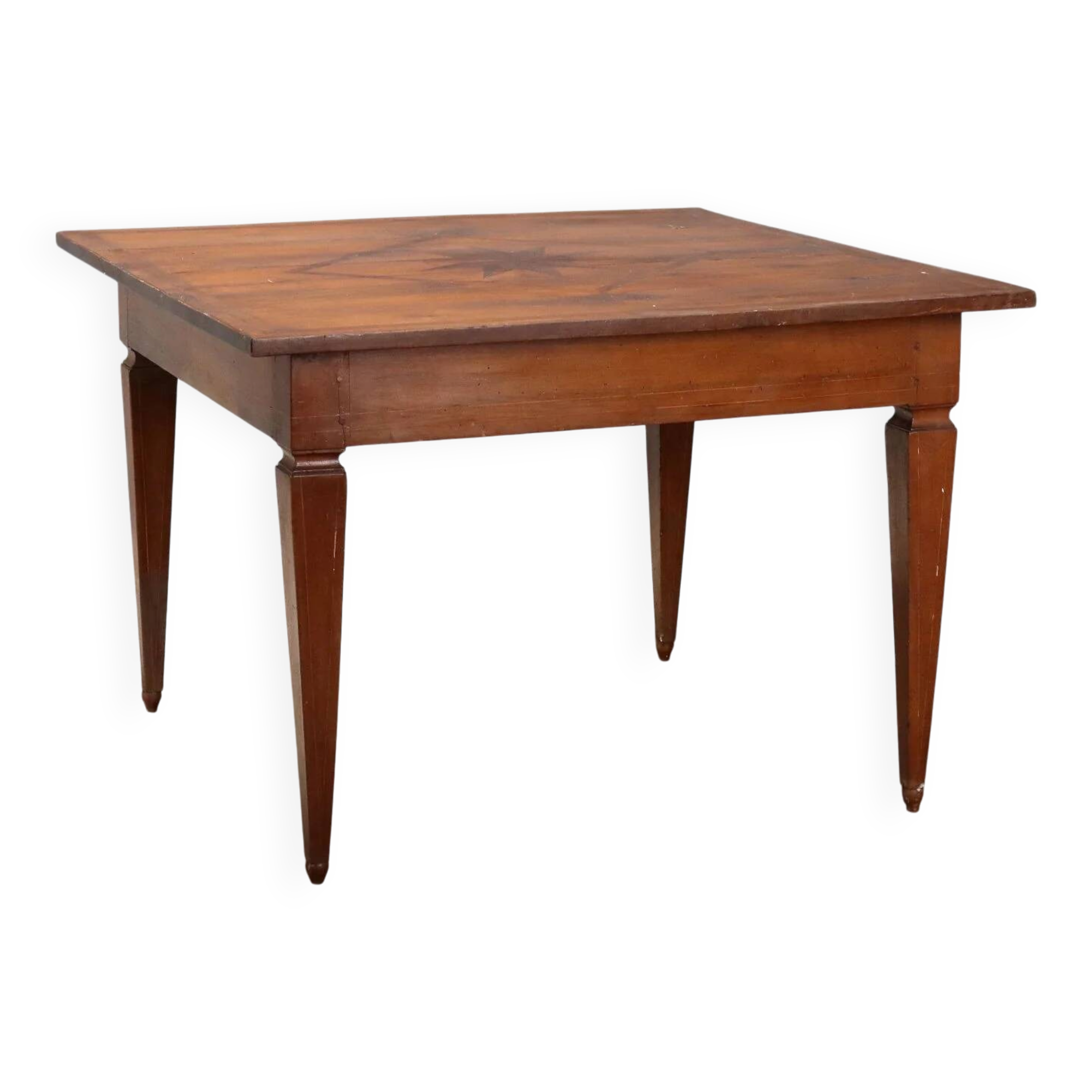 Antique Directoire table in walnut and cherry, Italy, 19th century.