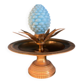 Coupe décorative, feuilles en laiton et opaline bleue