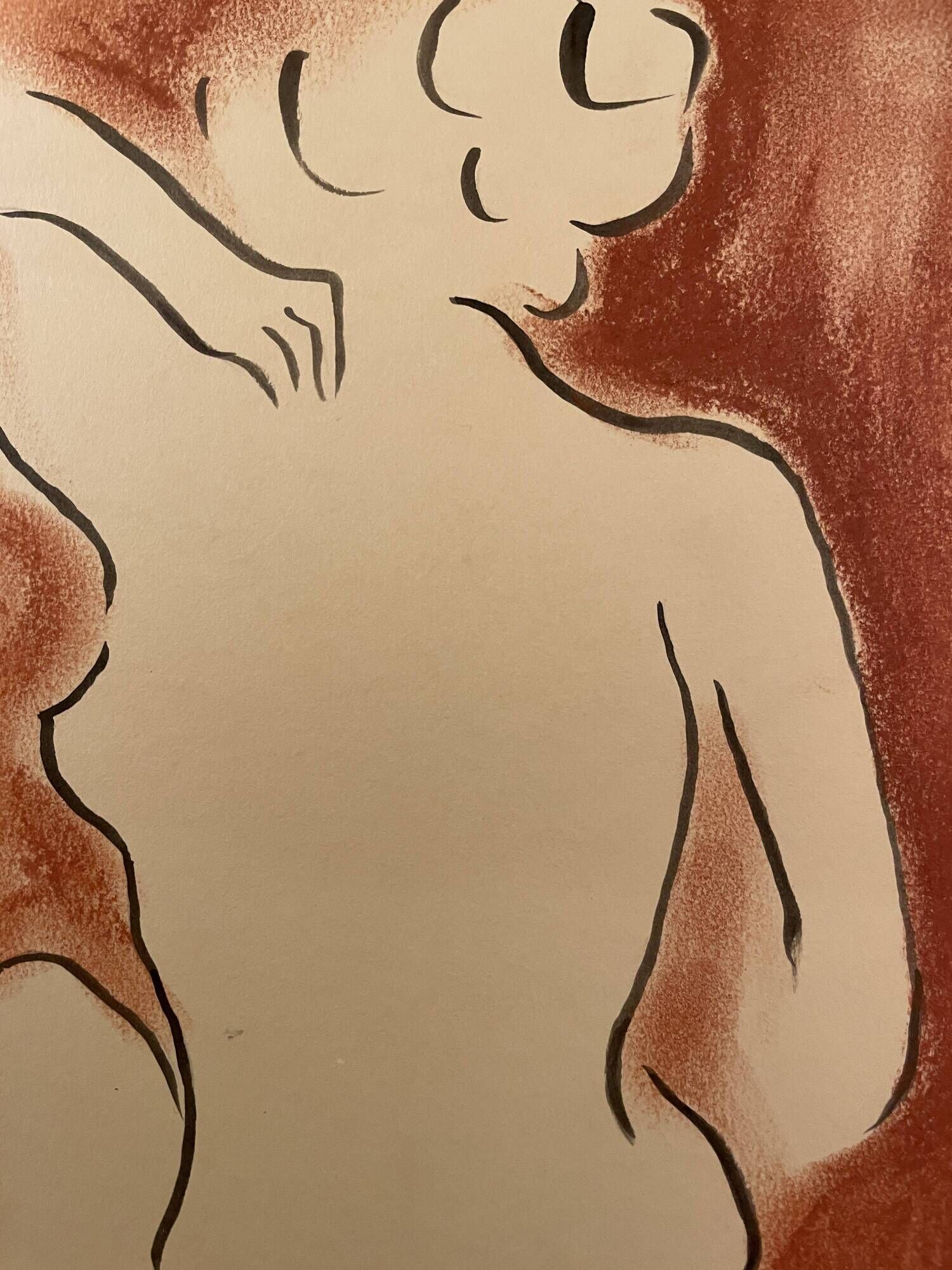 Signed painting in Chinese ink and art deco pastel, female portrait “the bath”