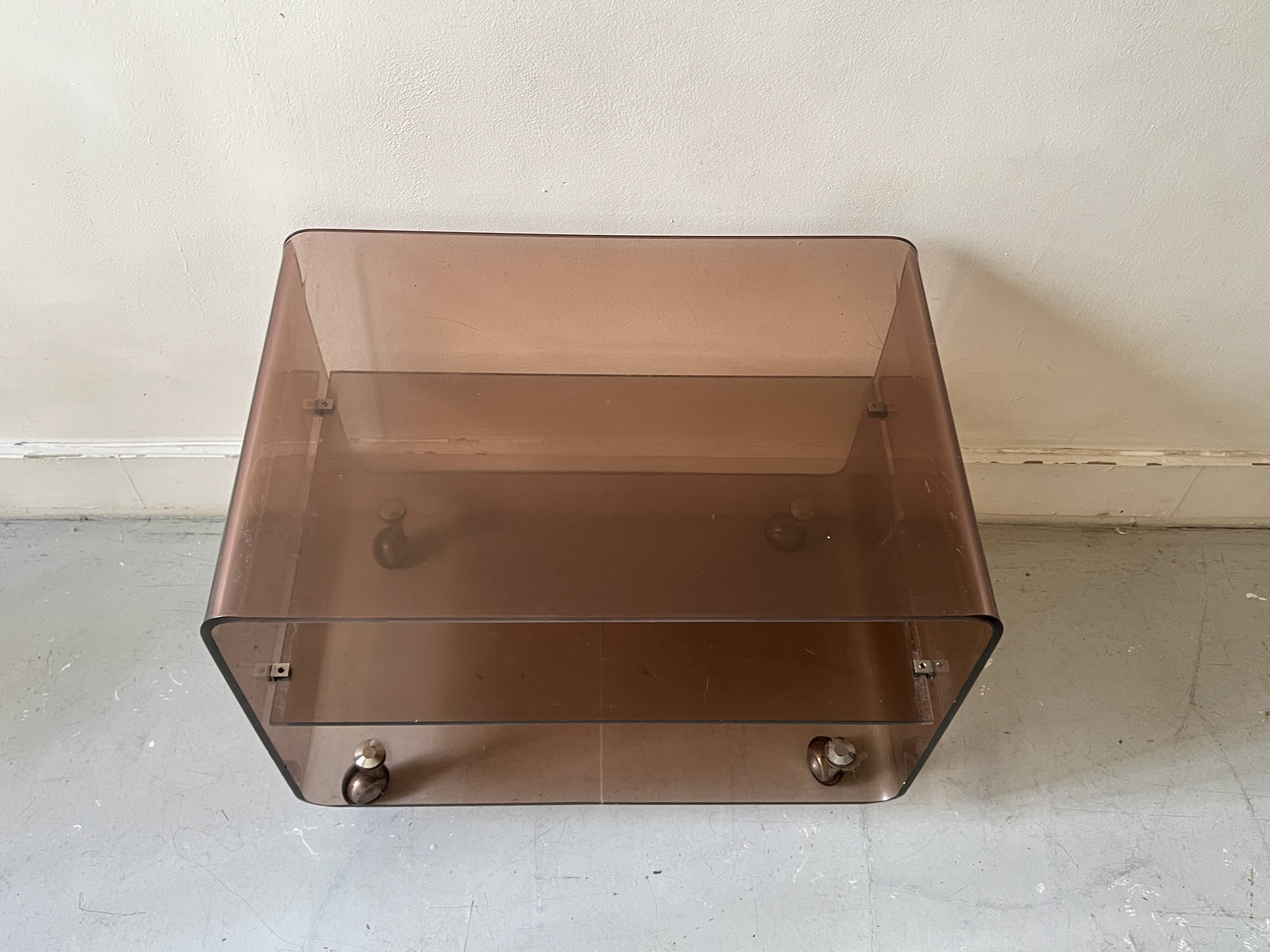 Smoked plexiglass TV/HiFi unit by M. Dumas for Roche Bobois, 1970